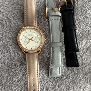 Fossil Rose Gold Watch with Gray and Black Straps